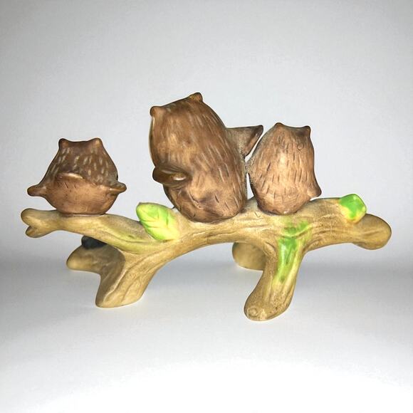Vintage Josef Originals 3 Owl on a Branch Mother Babies Figures Anthropomorphic - Picture 3 of 5